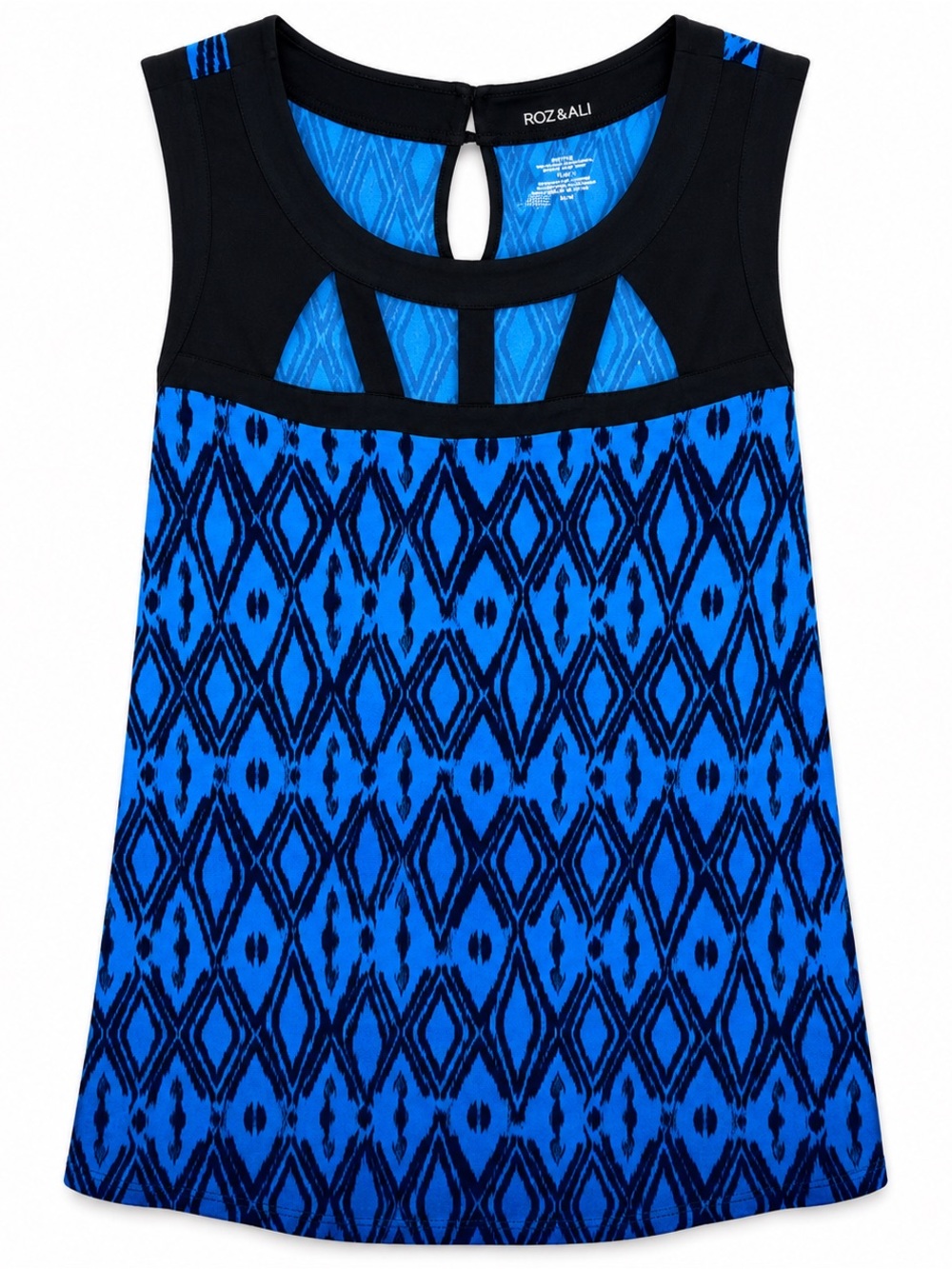 Lane Bryant Women’s 14/16 Top Blue Black Geometric Diamond Cutout Sleeveless - Picture 1 of 7